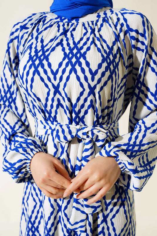 Belted Patterned Dress Saxe