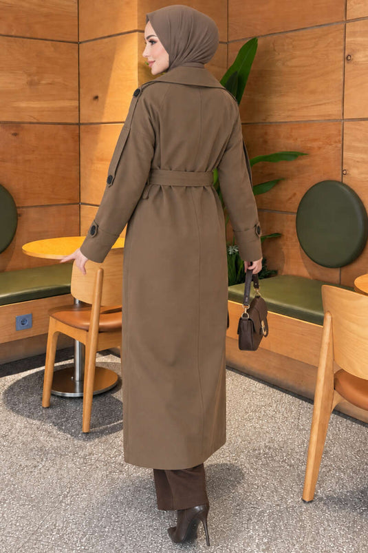 Belted Button Detail Trench Coat Khaki