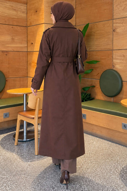 Trench-Coat Marron À Ceinture Et Boutons