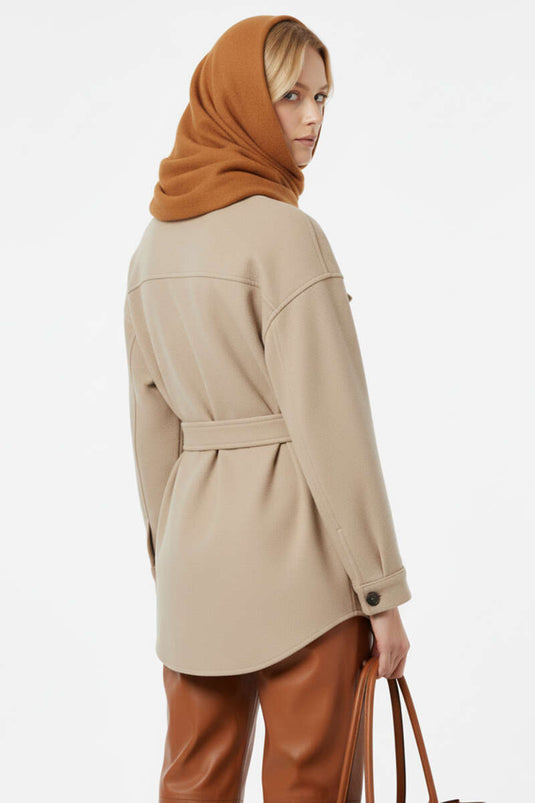 Belted Buttoned Cashmere Jacket Beige