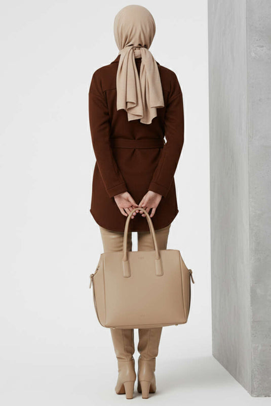 Belted Buttoned Cashmere Jacket Brown