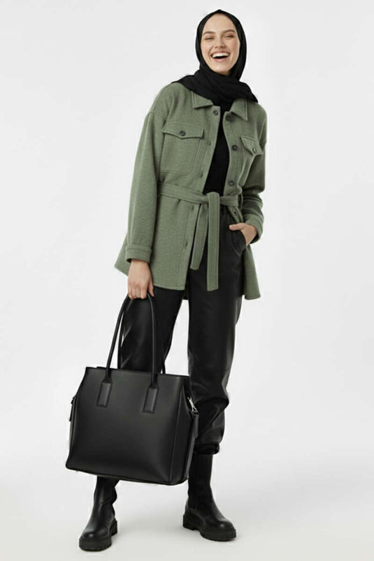 Veste en cachemire boutonnée avec ceinture Menthe