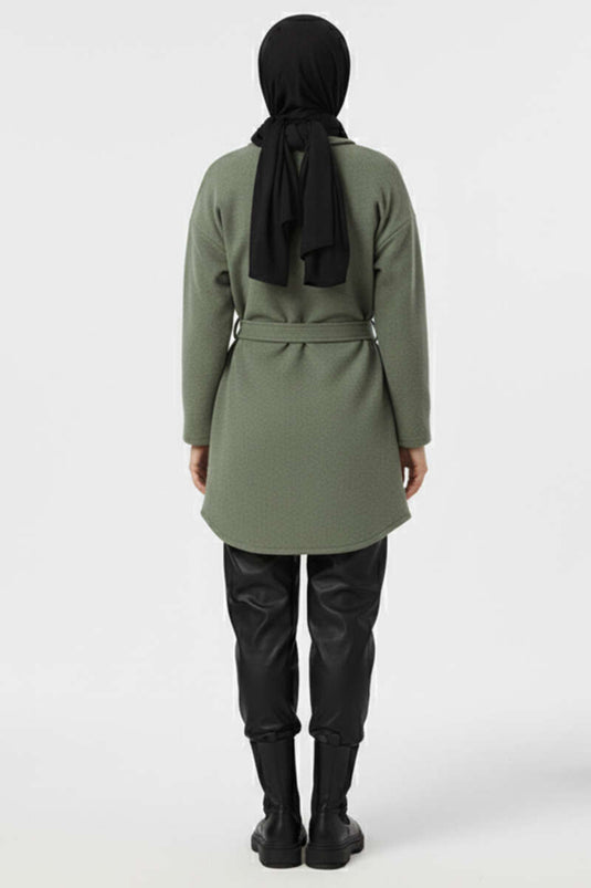 Veste en cachemire boutonnée avec ceinture Menthe