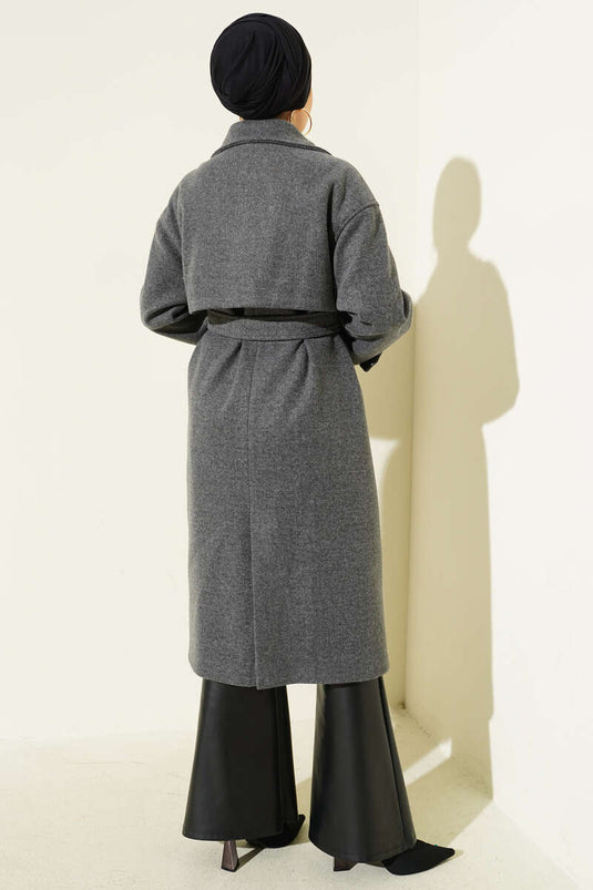 Belted Buttoned Cashmere Coat Smoke
