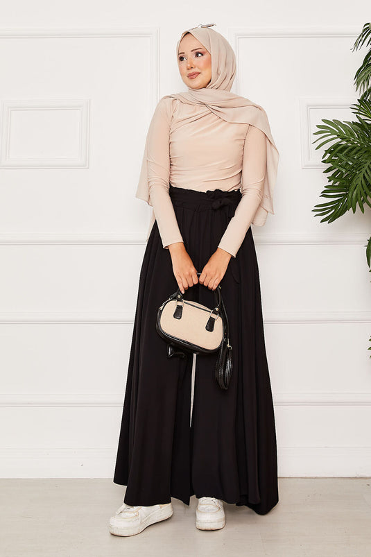 Belted Skirt Trousers Black
