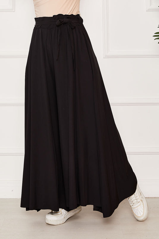 Belted Skirt Trousers Black