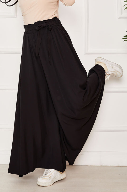 Kuşaklı Etek Pantolon Siyah
