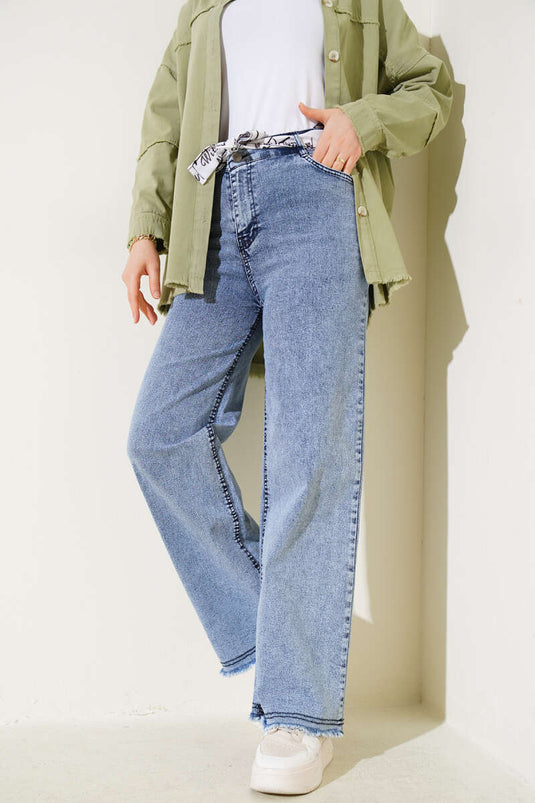 Belted Wide Leg Jeans Light Snow