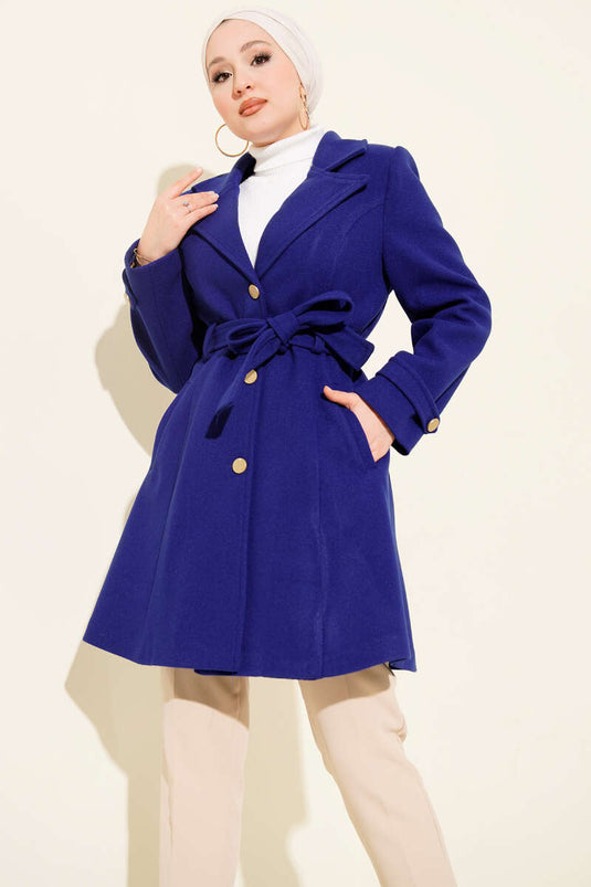 معطف من الكشمير بأزرار ذهبية وحزام (ساكسي)