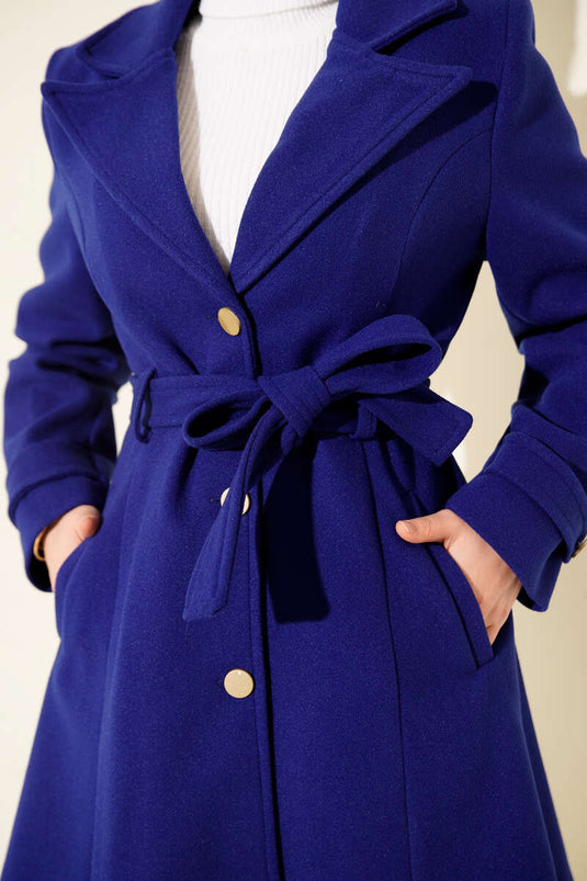 معطف من الكشمير بأزرار ذهبية وحزام (ساكسي)