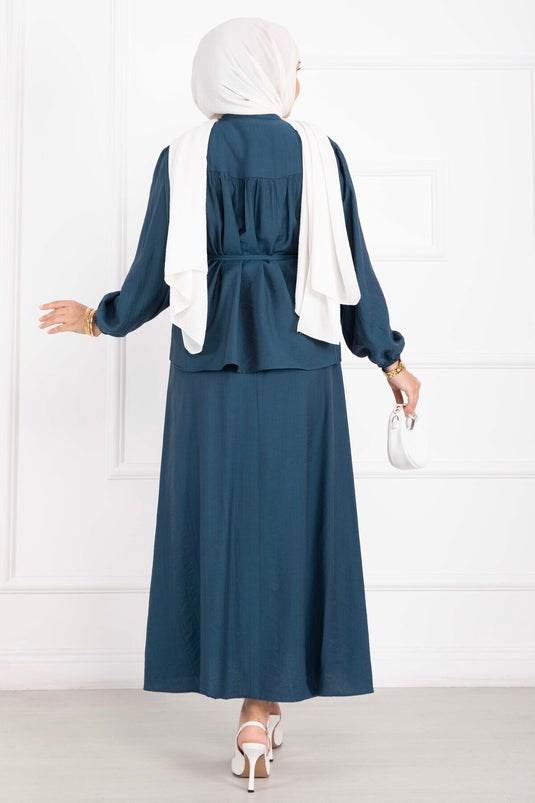 Conjunto De Blusa Y Falda Con Cinturón Petrol