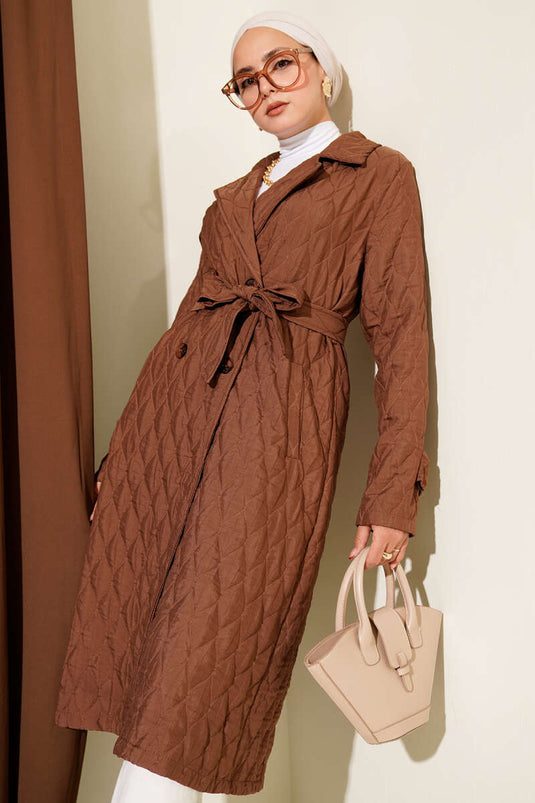 Belted Quilted Coat Brown