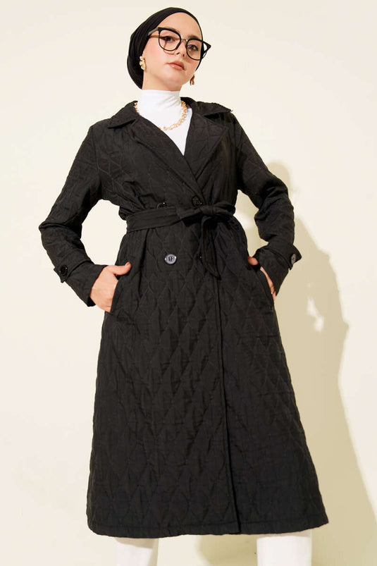 Belted Quilted Cape Black