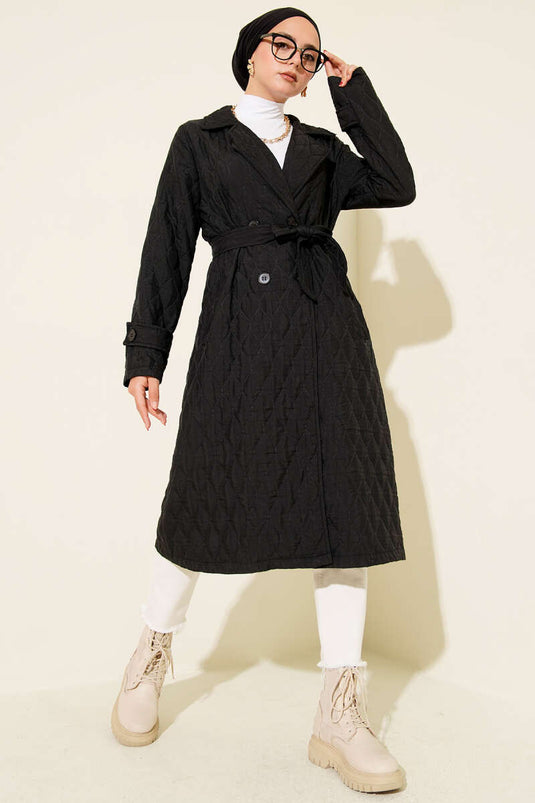 Belted Quilted Cape Black