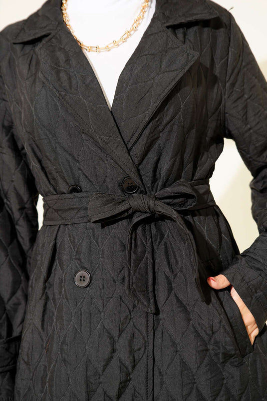 Belted Quilted Cape Black