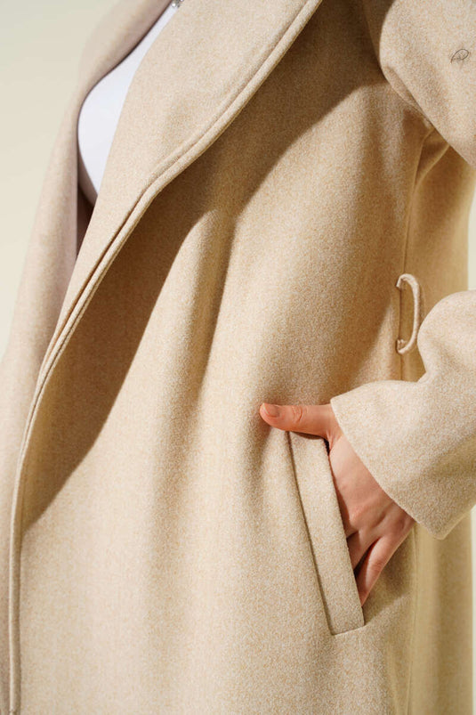 Belted Hooded Cashmere Coat Beige