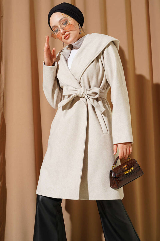 Belted Hooded Cashmere Coat Stone
