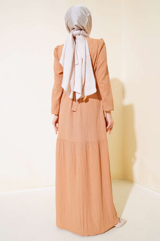 فستان مطاطي بطبقات معصم بحزام جملي