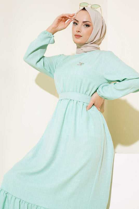 Belted Layered Linen Dress Mint