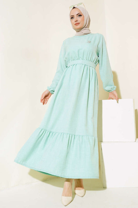 Belted Layered Linen Dress Mint