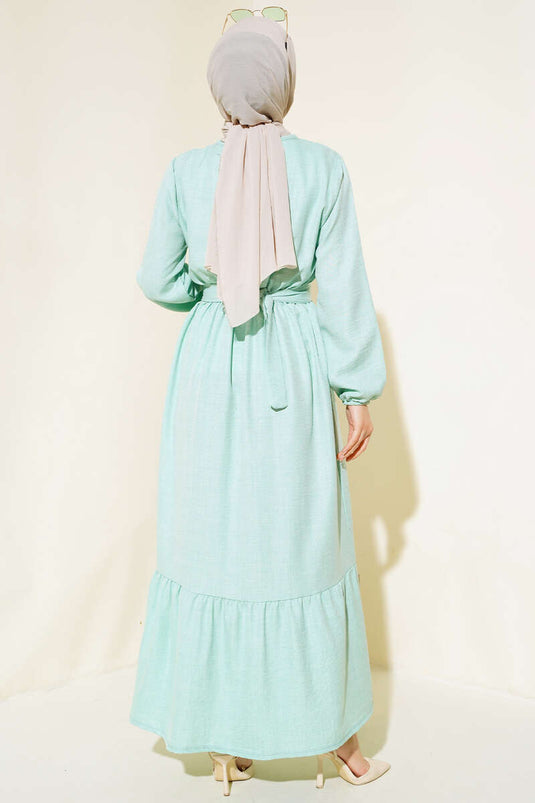 Belted Layered Linen Dress Mint
