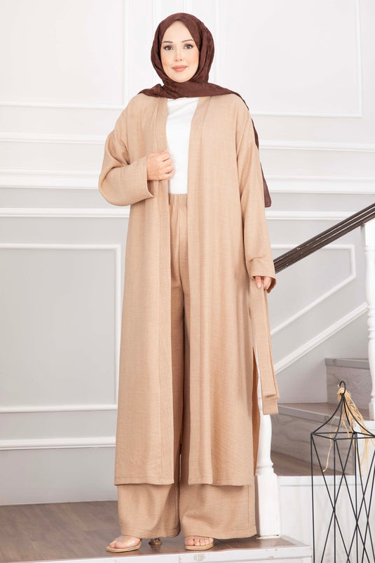 Kuşaklı Kimono Pantolon İkili Takım Camel