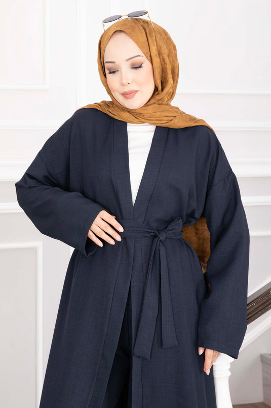 Kuşaklı Kimono Pantolon İkili Takım Lacivert