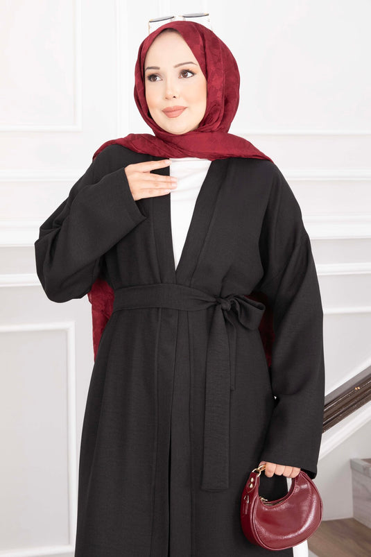 Kuşaklı Kimono Pantolon İkili Takım Siyah