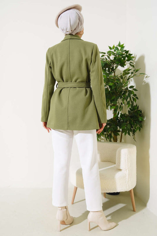 Belted Short Wool Coat Sage Green