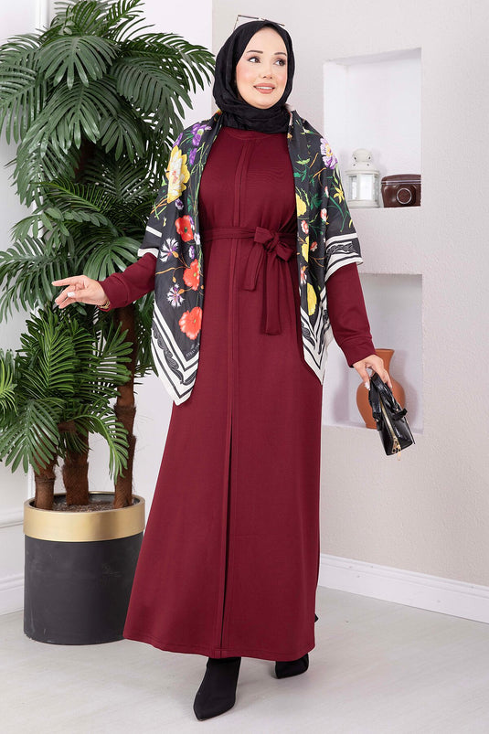 Burgunder Oysho Kleid Mit Gürtel