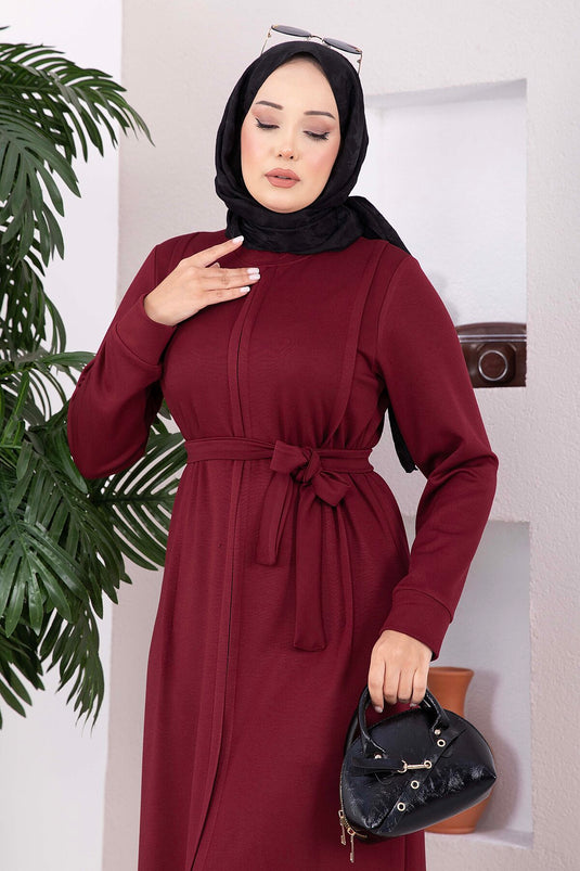 Burgunder Oysho Kleid Mit Gürtel