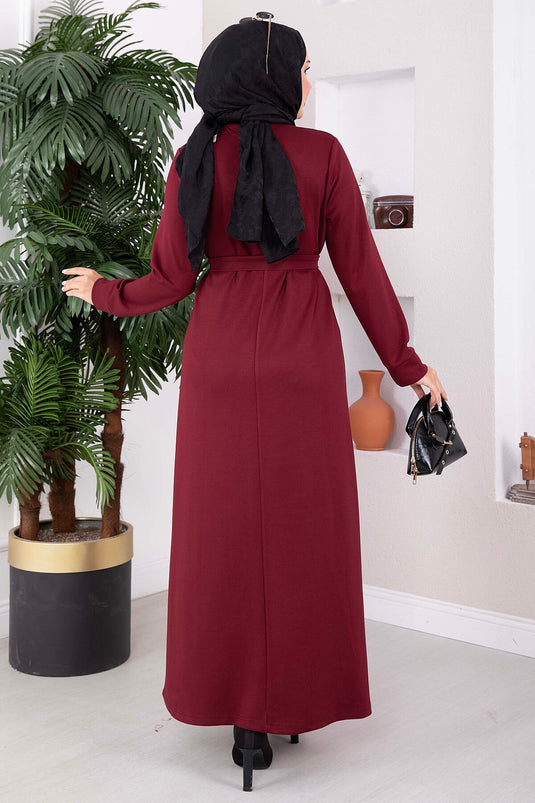 Burgunder Oysho Kleid Mit Gürtel