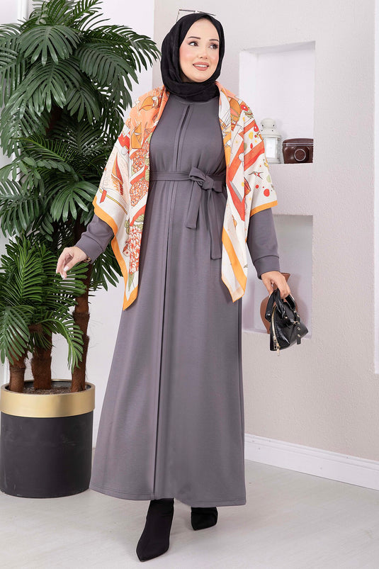 Gürtelkleid In Rauchgrau
