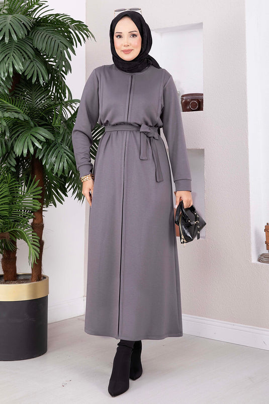 Gürtelkleid In Rauchgrau