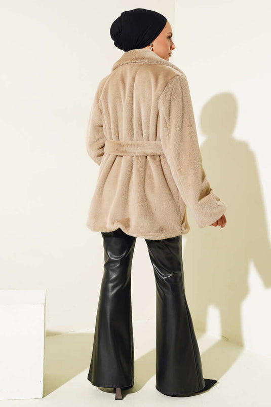 معطف قطيفة بحزام لاتيه