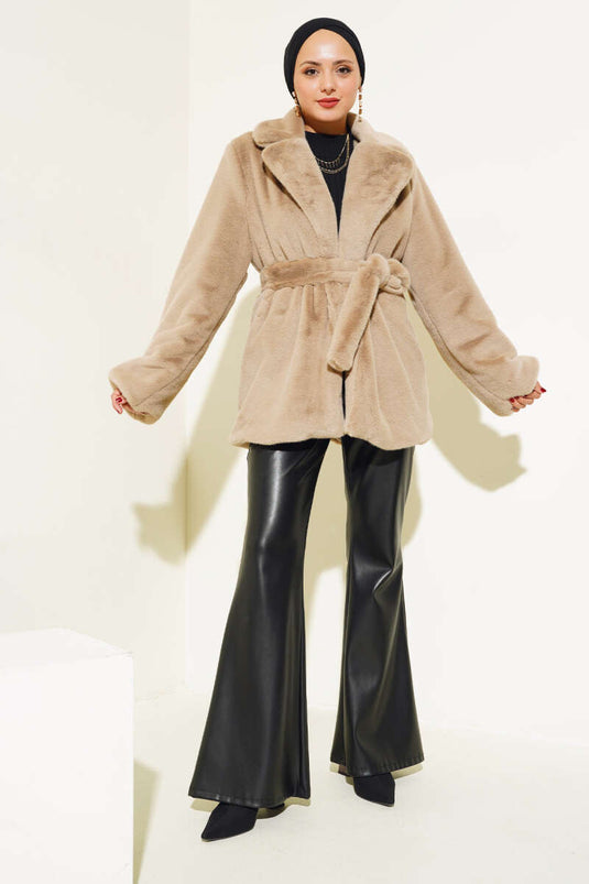 معطف قطيفة بحزام لاتيه