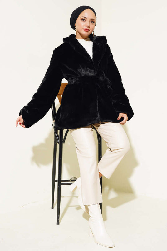 معطف قطيفة بحزام أسود