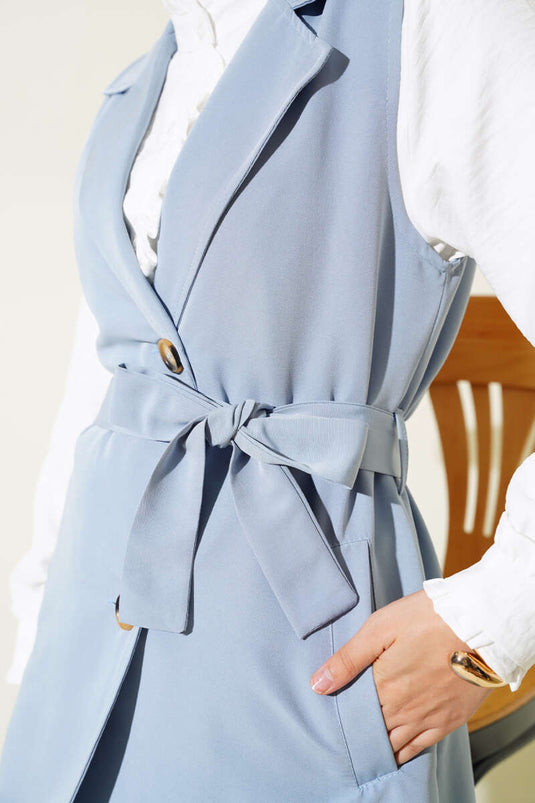 Belted Sleeveless Trench Coat Baby Blue