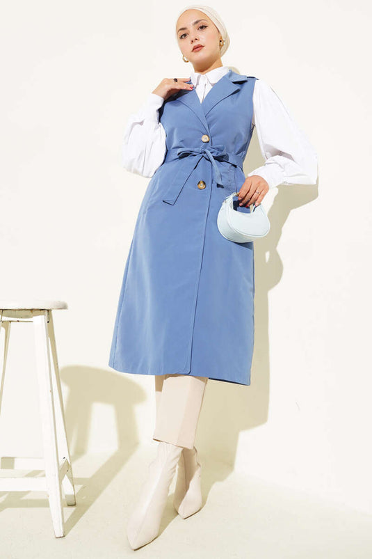 Belted Zero Sleeve Trench Coat Indigo