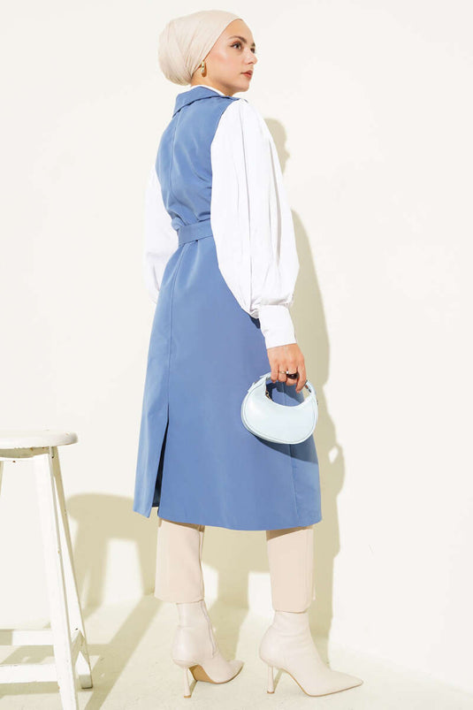 Belted Zero Sleeve Trench Coat Indigo