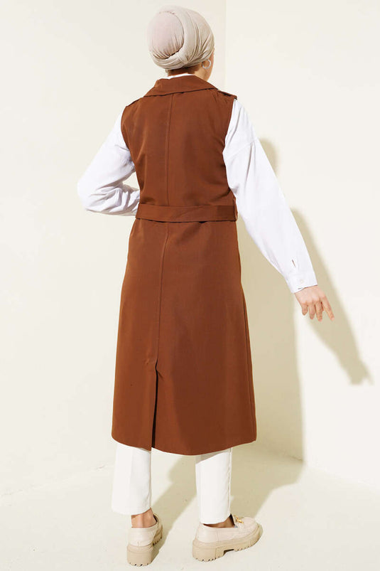 Belted Sleeveless Trench Coat Brown