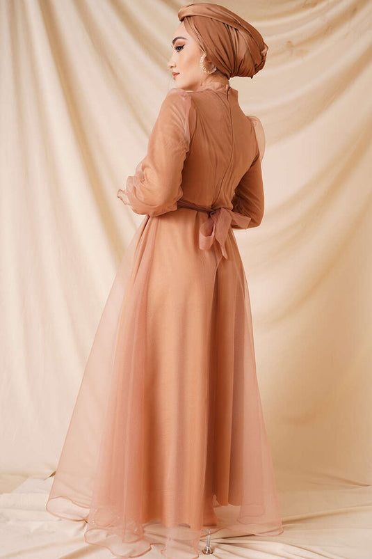 Robe En Tulle Ceinturée Latte