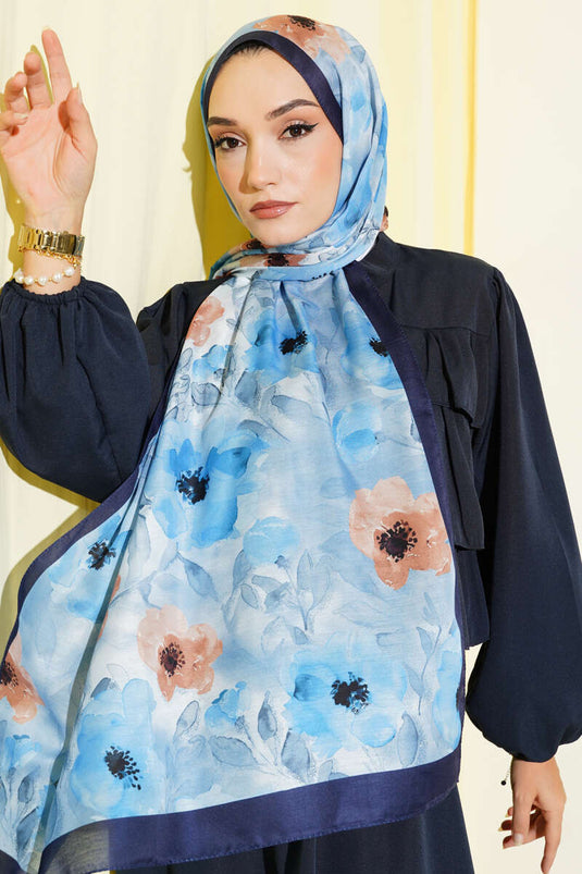 Lacivert Serisi Desenli Şal Asorti 4