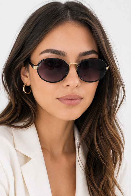 Lal Runde Damen Sonnenbrille Schwarz