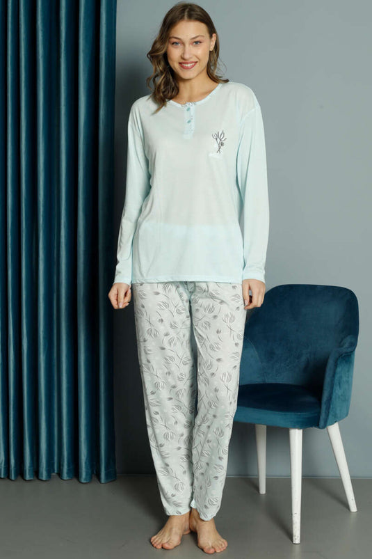 طقم بيجامة من الفيسكوز بنقشة توليب - نعناع