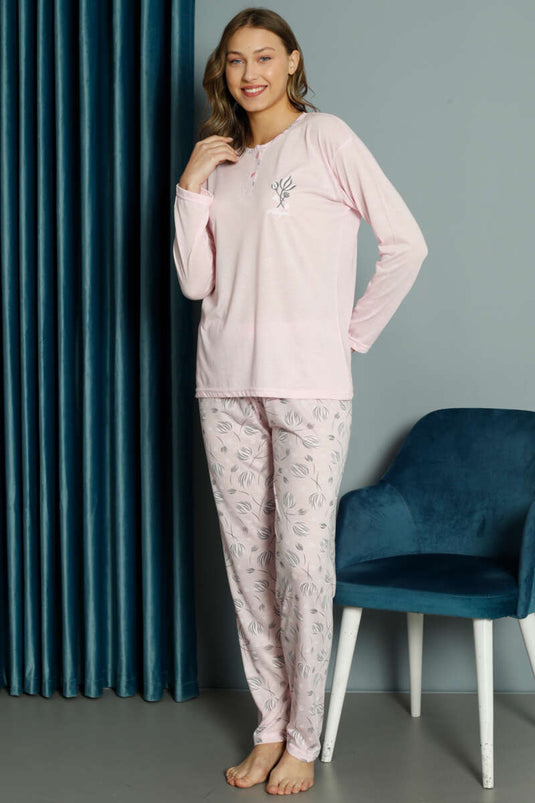 Ensemble pyjama rose en viscose à motif tulipes
