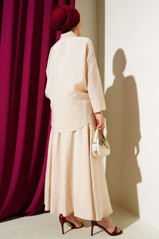 Ensemble deux pièces à jupe élastique beige