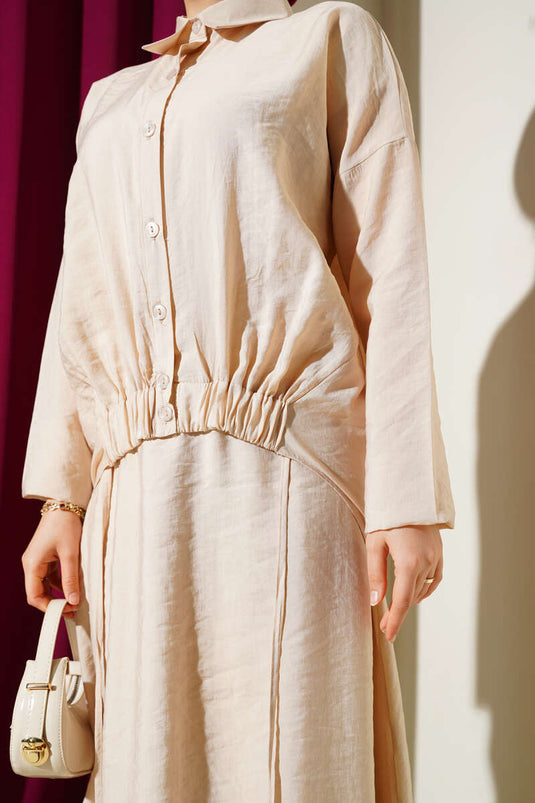 Ensemble deux pièces à jupe élastique beige