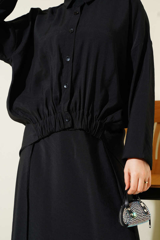 Lastik Detaylı Etekli İkili Takım Siyah