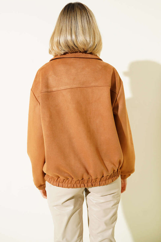 Veste avec détails élastiques et fermeture éclair, beige